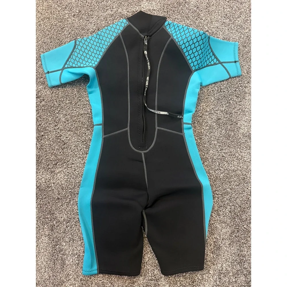Zifumei Mens 3mm Neoprene Wetsuit Short Sleeve Black Turquoise Scale Pattern M